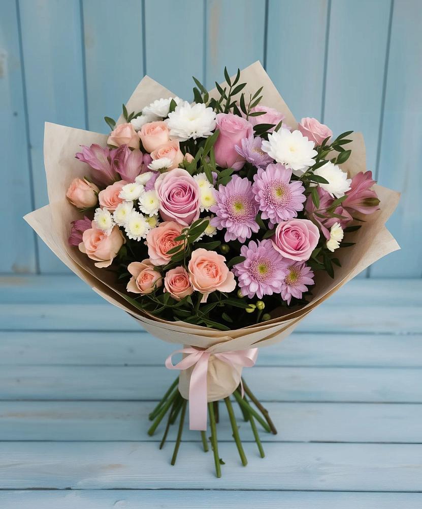 Букет цветов из: Хризантемы, Розы и Альстромерии в Успенское