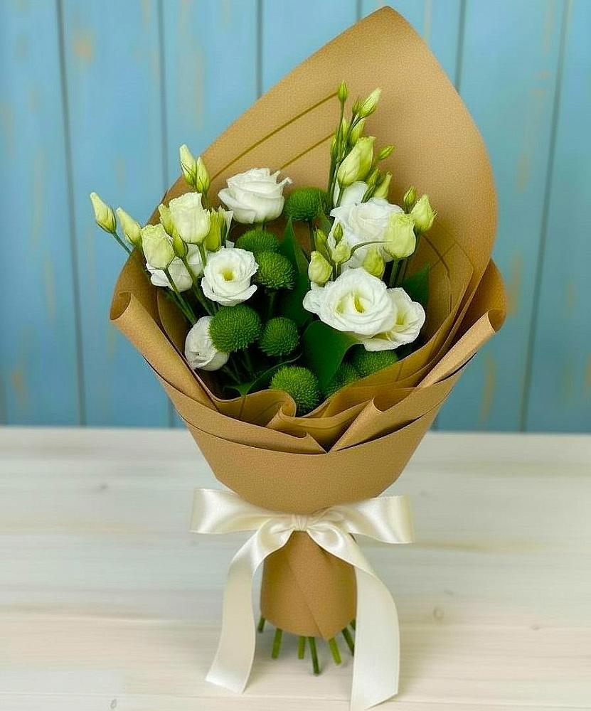 Букет цветов из: Хризантемы и Лизиантусы в Успенское