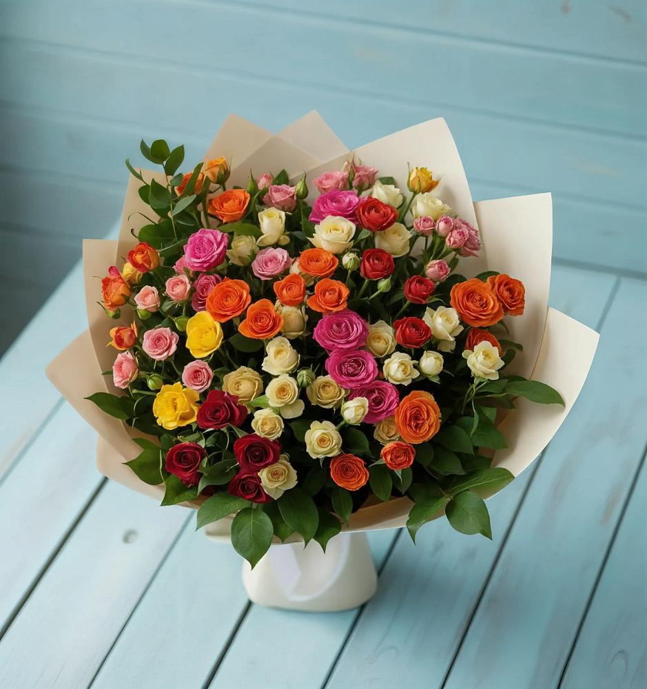 Букет Микс из разноцветных кустовых роз в Успенское