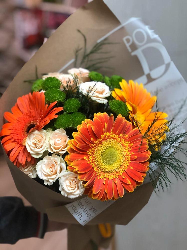 Букет цветов из: Герберы, Хризантемы и Розы в Успенское